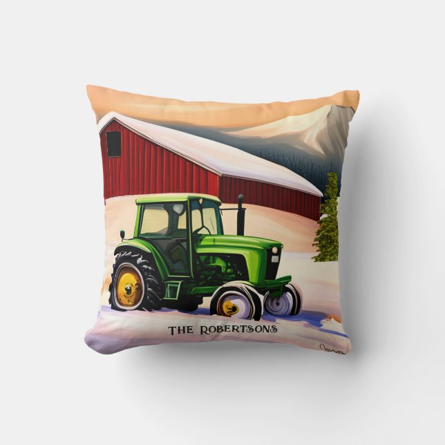  Green Tractor and Red Barn Cushion (Front)