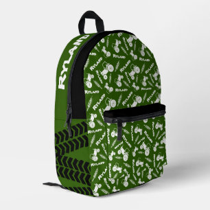 Green tractor and wheat graphic personalised printed backpack