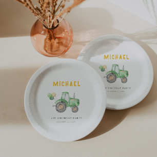 Green Tractor Any Age Birthday Paper Plate