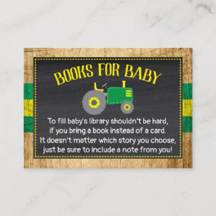 Green Tractor Baby Shower Bring a Book Enclosure Card