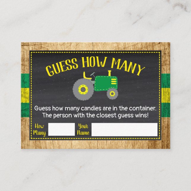 Green Tractor Baby Shower Guess How Many Game Card (Front)