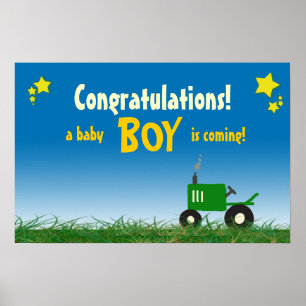 Green Tractor Baby Shower Poster: Boy Poster