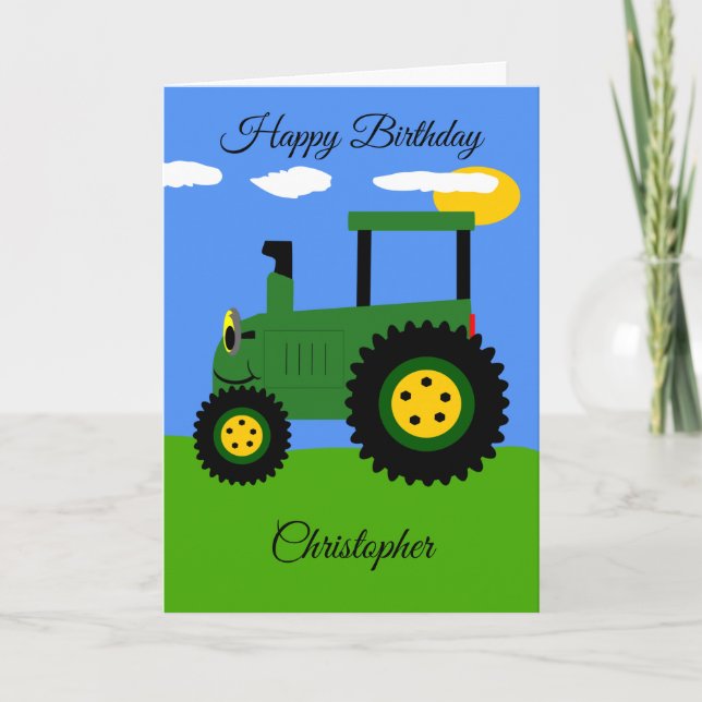 Green Tractor Birthday Card (Front)