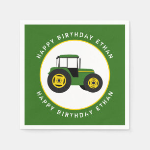Green Tractor Birthday Custom Napkin