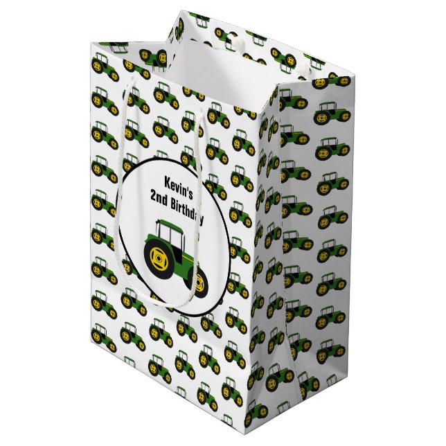 Green Tractor Birthday Gift Bag (Front Angled)
