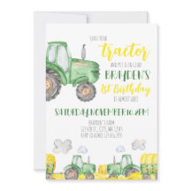 Green Tractor Birthday Invitation