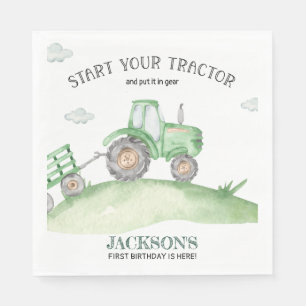 Green Tractor birthday napkins
