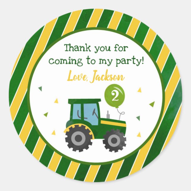 Green Tractor Birthday Party Favour Stickers (Front)