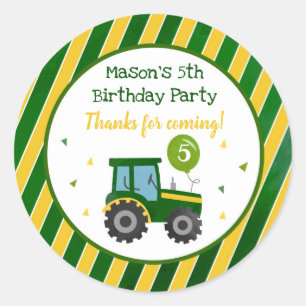 Green Tractor Birthday Party Favour Stickers Label