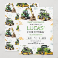 Green Tractor Birthday Party Invitation