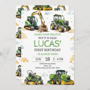 Green Tractor Birthday Party Invitation