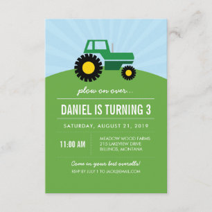 Green Tractor Birthday Party Invitation
