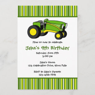 Green Tractor Birthday Party Invitations