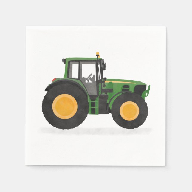 Green Tractor Birthday Party Napkin (Front)