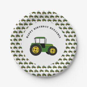 Green Tractor Birthday Personalised Paper Plates
