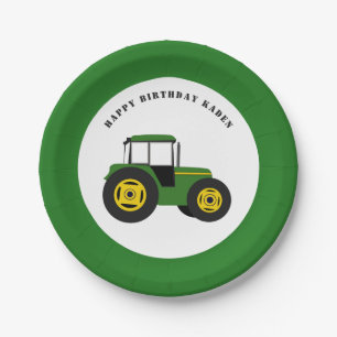Green Tractor Birthday Personalised Paper Plates