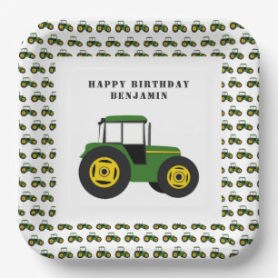 Green Tractor Birthday Personalised Paper Plates