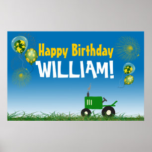 Green Tractor Birthday Poster