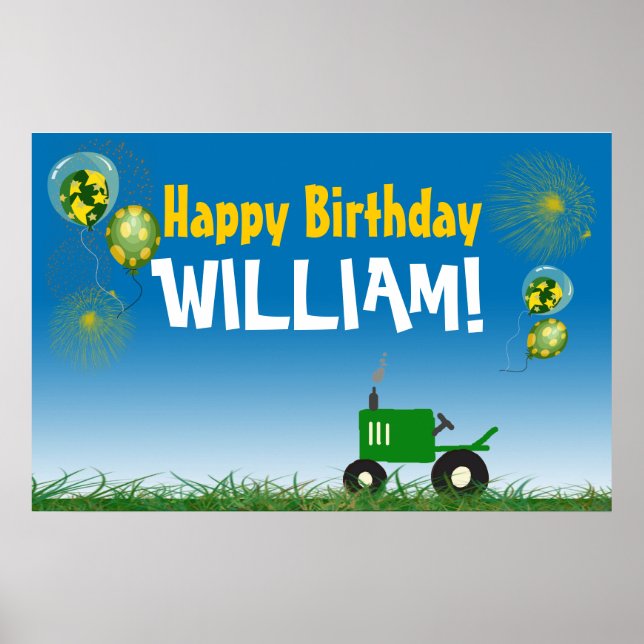 Green Tractor Birthday Poster (Front)