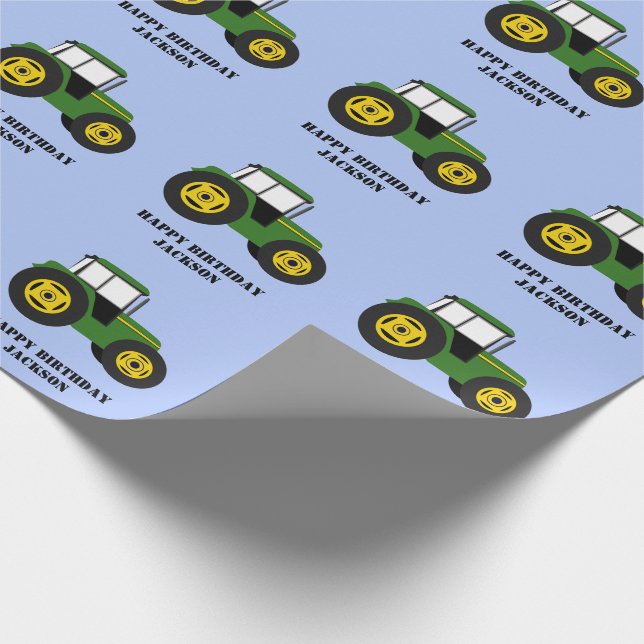 Green Tractor Birthday Wrapping Paper (Corner)