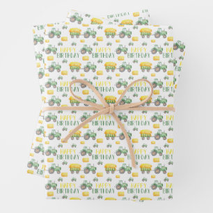 Green Tractor Birthday Wrapping Paper Sheets