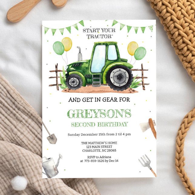 Green Tractor Boy Birthday Invitation (Creator Uploaded)