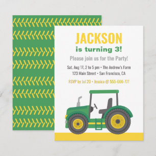 Green Tractor Boys Birthday Party Invitation