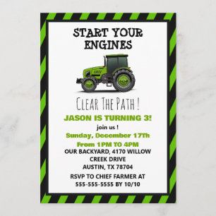 Green Tractor Boys Farm Birthday Party Invitation