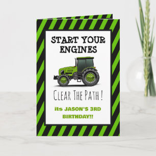 Green Tractor Boys Farm Birthday Party Invitation