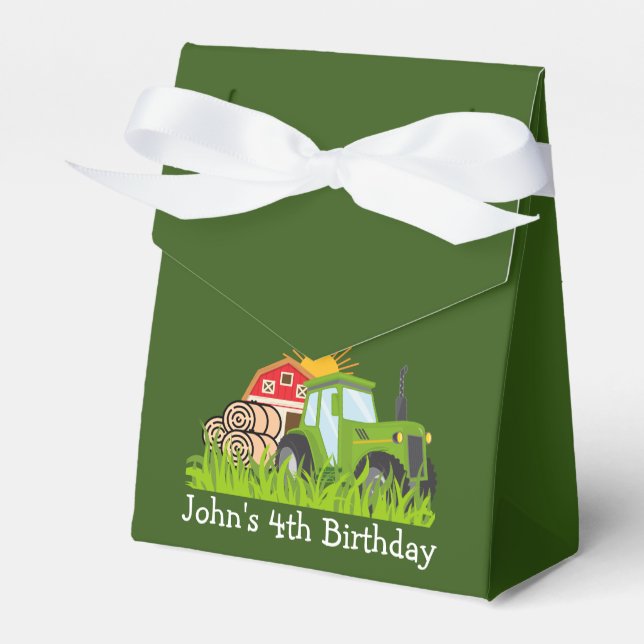 Green Tractor |	Boys Themed Birthday Party Favour Box (Front Side)