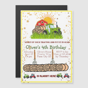 Green Tractor Boys Themed Birthday Party Magnetic Invitation