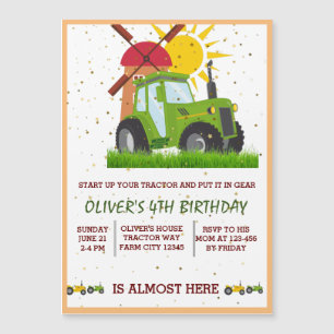 Green Tractor Boys Themed Birthday Party  Magnetic Invitation