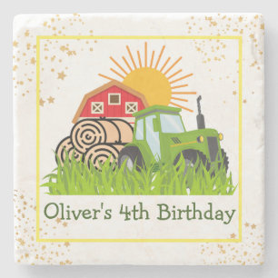 Green Tractor   Boys Themed Birthday Party Stone C Coaster
