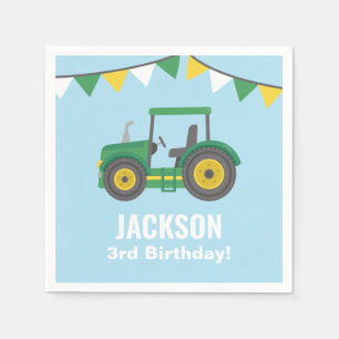 Green Tractor Bunting Flags Birthday Party Napkin