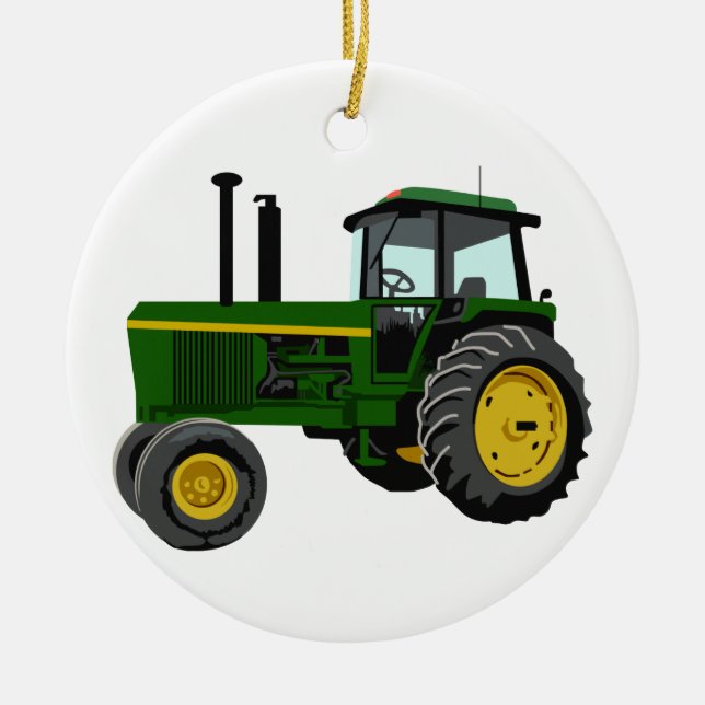 Green Tractor Ceramic Tree Decoration (Front)