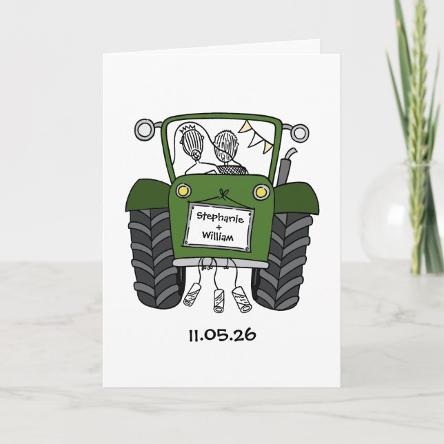 Green Tractor Country Wedding Card (Front)