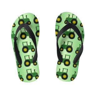 Green Tractor Design Kid's Flip Flops