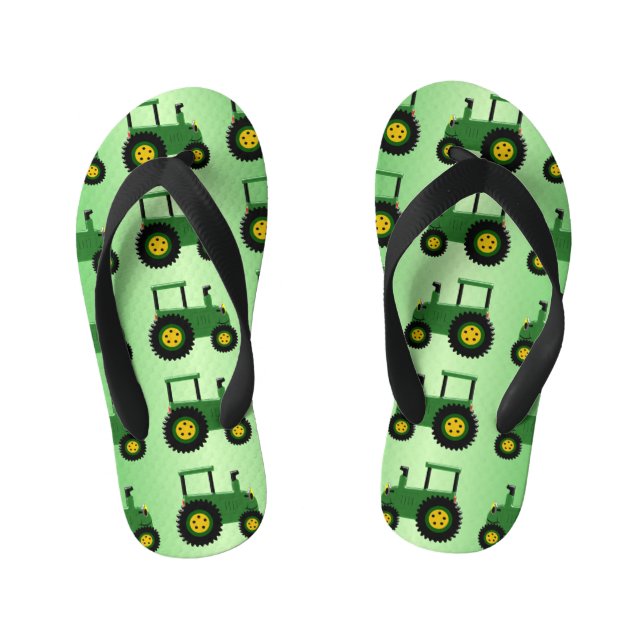 Green Tractor Design Kid's Flip Flops (Footbed)