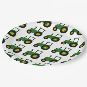 Green Tractor Design Paper Plate