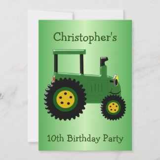 Green Tractor Design Personalised Birthday Party Invitation