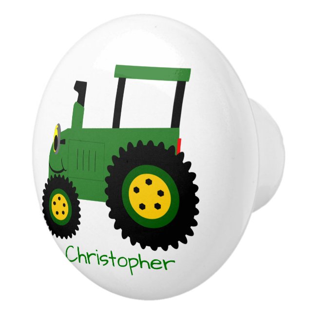 Green Tractor Design Personalised Ceramic Knob (Right)