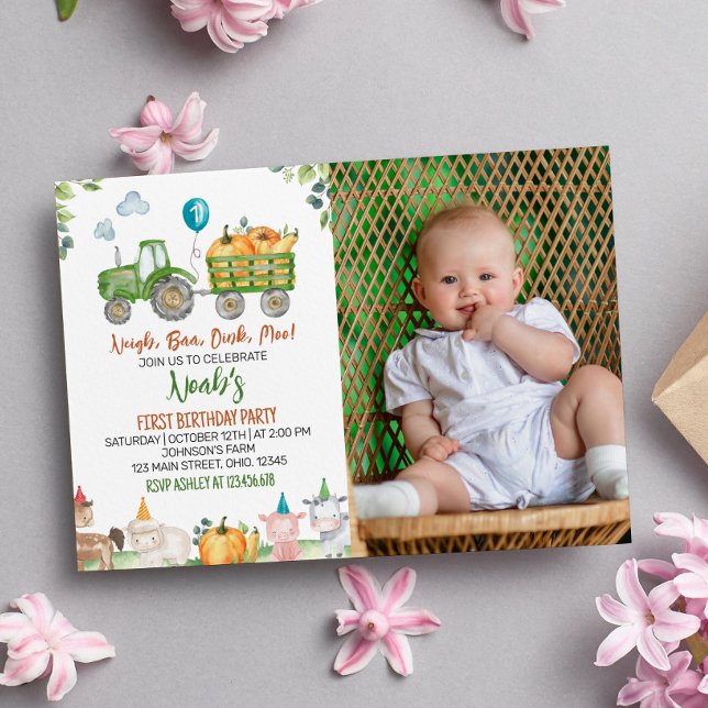 Green Tractor Farm Animals Birthday Invitation (Creator Uploaded)