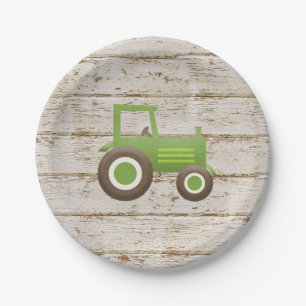 Green Tractor Farm Baby Shower Paper Plate