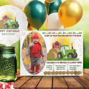 Green Tractor 🚜 Farm Barn Birthday Photo Invitation