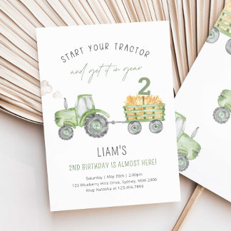 Green Tractor Farm Birthday Any Age Party Invitation
