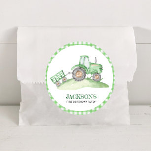 Green Tractor Farm birthday Classic Round Sticker