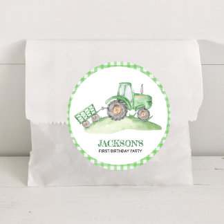 Green Tractor Farm birthday Classic Round Sticker