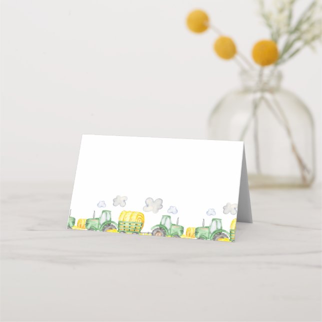 Green Tractor Farm Birthday Food Cards (Front)