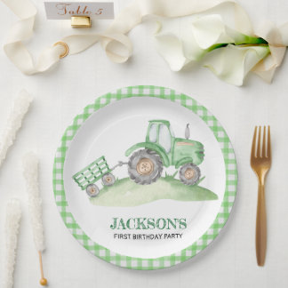Green Tractor Farm birthday paper plates