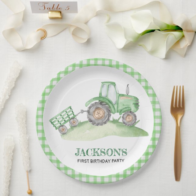 Green Tractor Farm birthday paper plates (Wedding)